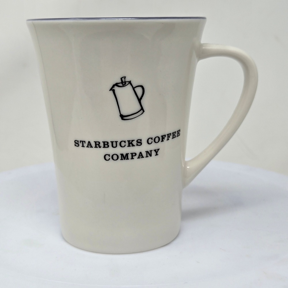 Starbucks Coffee 2006 French Press Logo Mug White Blue Interior Ceramic 12oz